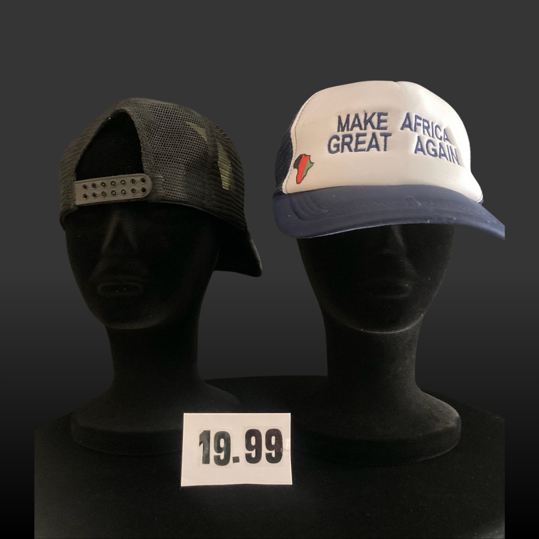 Blue Bold Embossed Trucker Hat: Make Africa Great Again 